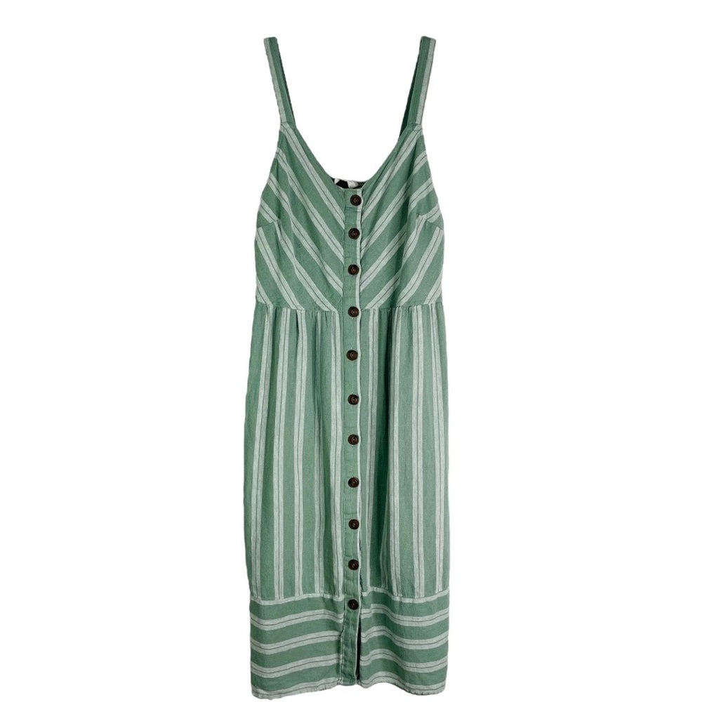Universal Thread green white linen button stripe coastal midi dress large
